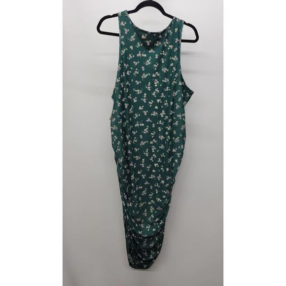 BP Ruched Mesh Mini Bodycon Sleeveless Dress in Green Kasey Floral Size 3XL - Picture 2 of 7